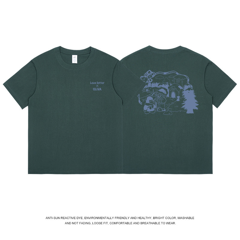 メンズ日本のレトロプリント半袖メンズピュアコットン多用途ルーズカップルトレンディなブランド夏の Tシャツ女性トップスイン|undefined