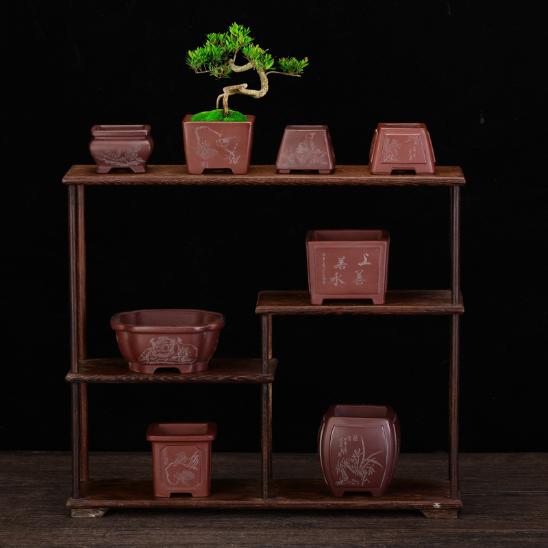 Yixing raw ore purple sand flower pot purple mud handmade mini palm treasure small bonsai desktop fleshy green plant wholesale