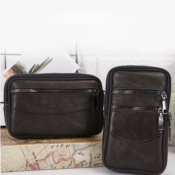New Casual Men's Belt Mobile Phone Bag Vertical Waist Coin Purse Multifunctional Middle-aged and Elderly Cowhide Waist Bag