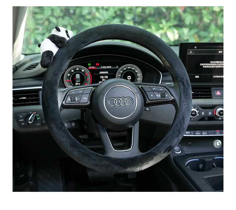 Panda car steering wheel cover cartoon plush comfortable car handle cover winter anti-freezing car steering wheel cover