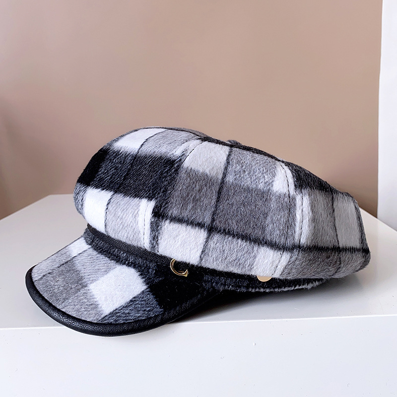 Women's Elegant Simple Style Plaid Wide Eaves Beret Hat display picture 4