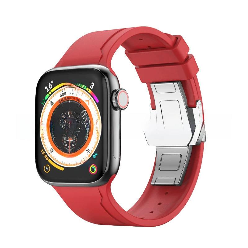 Применение ремешка из ультрафторированного каучука для Apple Watch с застежкой-бабочкой. Резиновый ремешок для Apple Watch, спортивный, дышащий.