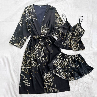 丹尼林缎面睡袍春夏季薄款印花家居服外袍时尚休闲轻奢风睡衣女