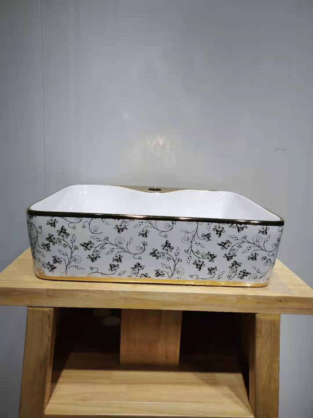 Mesa redonda cuenca balcón cuadrado lavabo de cerámica lavabo de color lavabo de oro Cuenca del arte