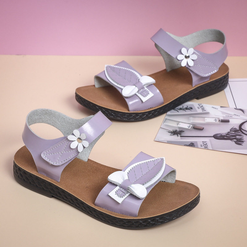 Dép sandal trẻ em đế mềm chống trơn trượt, quai ngang khóa cài, họa tiết hoa nhí — Màu tím, Xanh nhạt, màu vàng kim