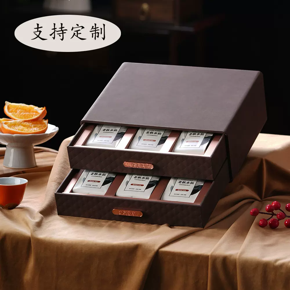 岩茶伴手礼12泡六小盒茶叶包装仿皮双层礼盒空盒单枞肉桂礼盒