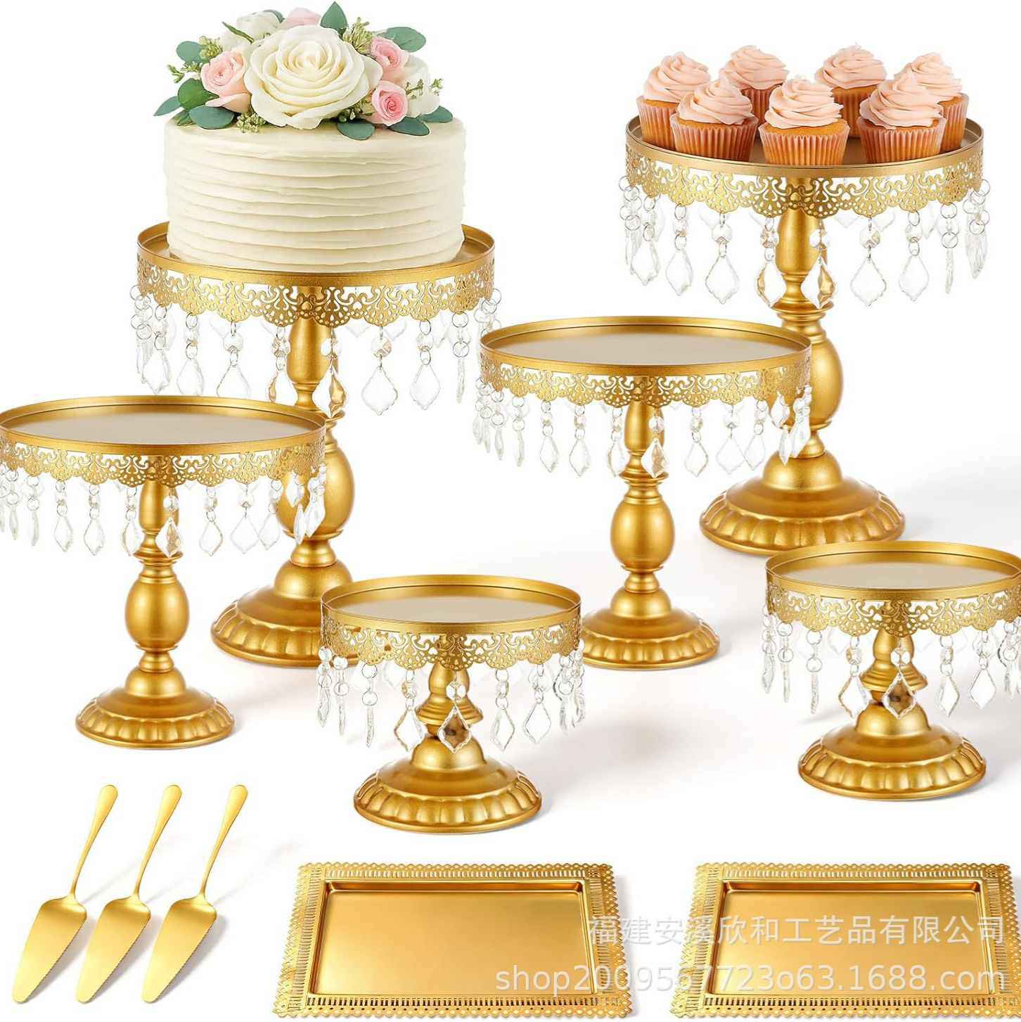 Mesa de postres de metal de lujo ligero bandeja de pie alto estilo europeo decoración de boda marco de bocadillos golden postre conjunto de estantes de pasteles