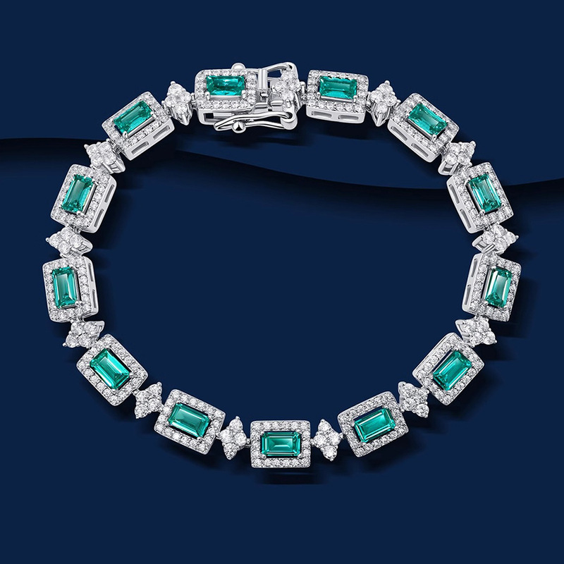 High-end Paraiba Bracelet Light Luxury Niche Emerald Simulation Tourmaline Seiko Color Treasure Bracelet Jewelry for Women High-end Paraiba Bracelet Light Luxury Niche Emerald Simulation Tourmaline Seiko Color Treasure Bracelet Jewelry for Women