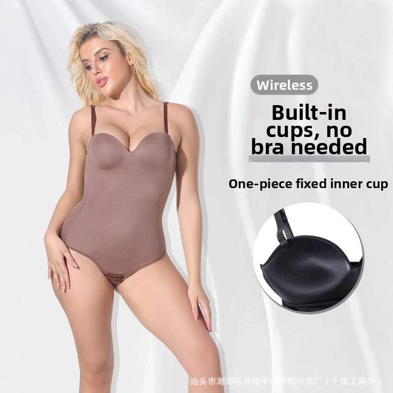 Cross-Border All-In-One T-Back Shapewear for Body Shaping, Tummy Control, Breast Support, Waist Cinching, Butt Lifting, Open Crotch, Hook-And-Eye Closure, Seamless