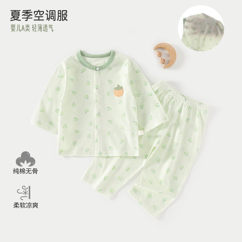 Children's Pajamas Summer Class A Cotton Baby Long-Sleeved Air-Conditioned Clothing Baby Female Split Clothes Home Clothes suit Thin 1