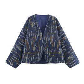 亚马逊批发秋季新款女装百搭串珠牛仔效果棉服和服式外衣女102322