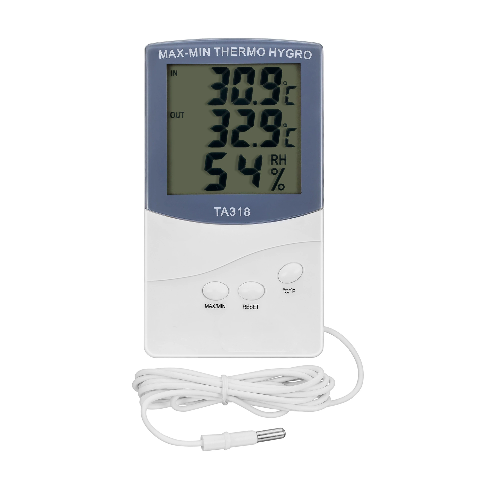 Цифровой гигрометр TA318 Высокоточный цифровой дисплей с большим экраном и датчиком одновременно отображает внутри и снаружи помещения