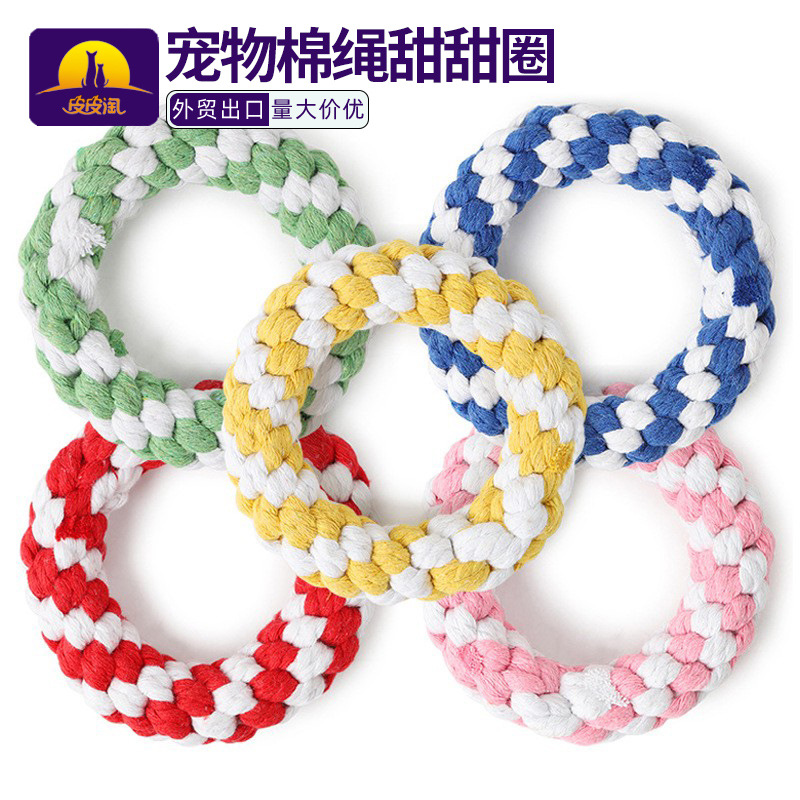 En stock al por mayor pipitao mascota juguete perro nudo forma algodón cuerda tejida mascota donut perro juguete