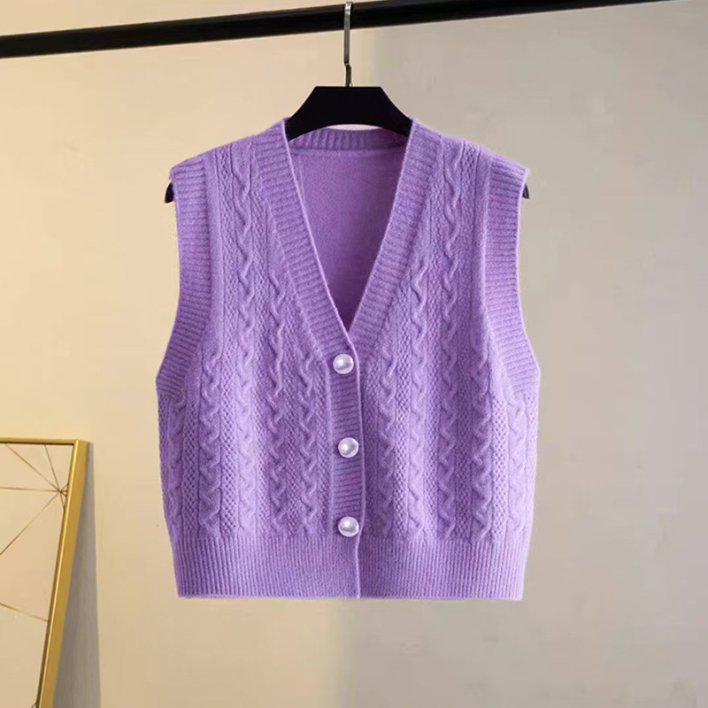 All-match New Explosive Vest Women's Sweater Women's Spring and Autumn Sleeveless Vest Knitted Cardigan Short Sweater Vest Outer