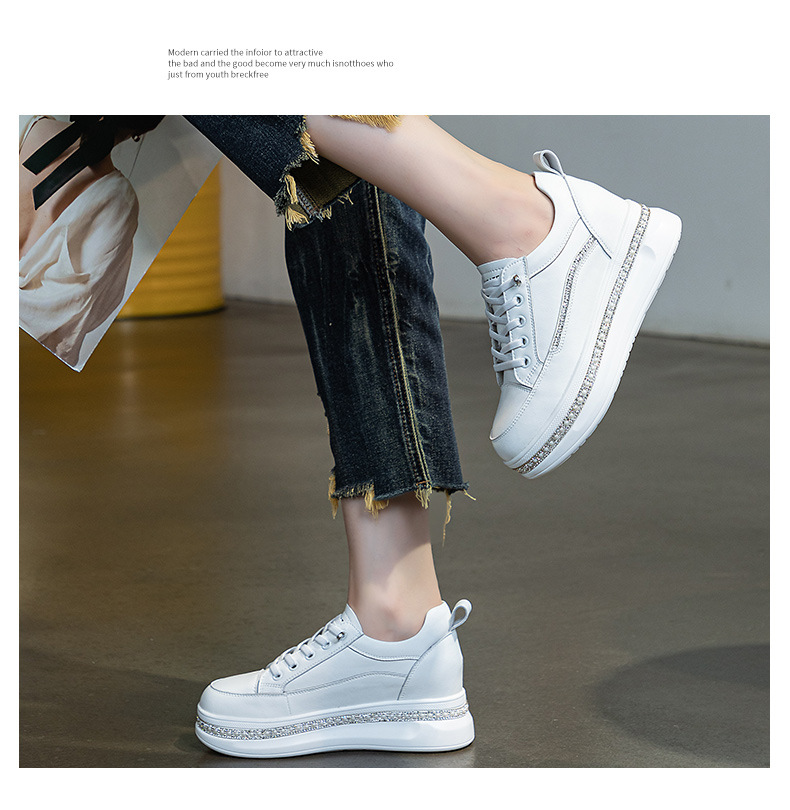 Genuine Leather White Women, Slip-On, 2025 Autumn New Thick-Soled Casual Shoes, Lightweight, Height-Increasing Sneakers_vogvips.com