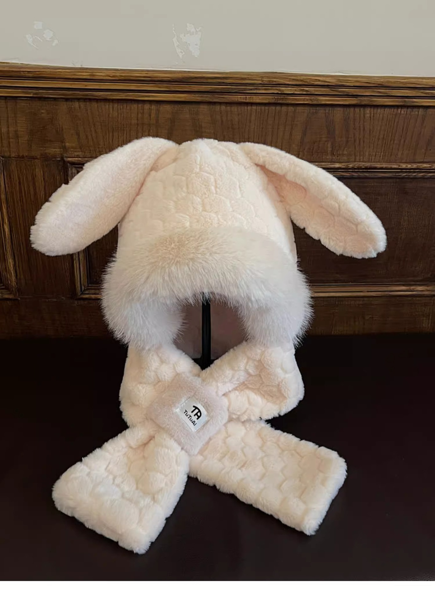 Cute Bunny Scarf Combo For Women Winter Korean Style Face Slimming Fleece Lined Thickened Plush Ear Protection Lei Feng_voghion.com