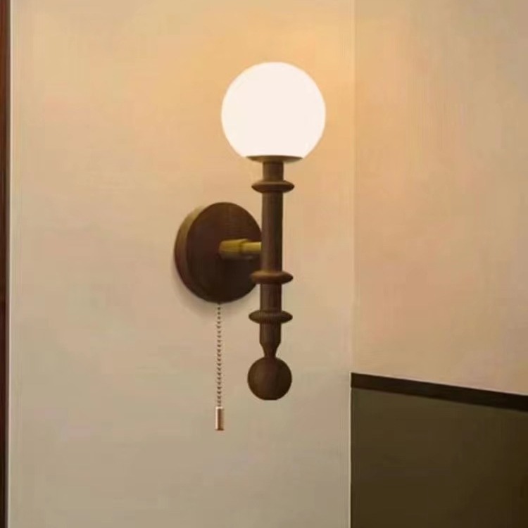 Lámpara de pared simple de cable de tracción lámpara de cabezal de cama retro estilo de viento acogedor sala de estar LED dormitorio cama de lujo ligera francesa