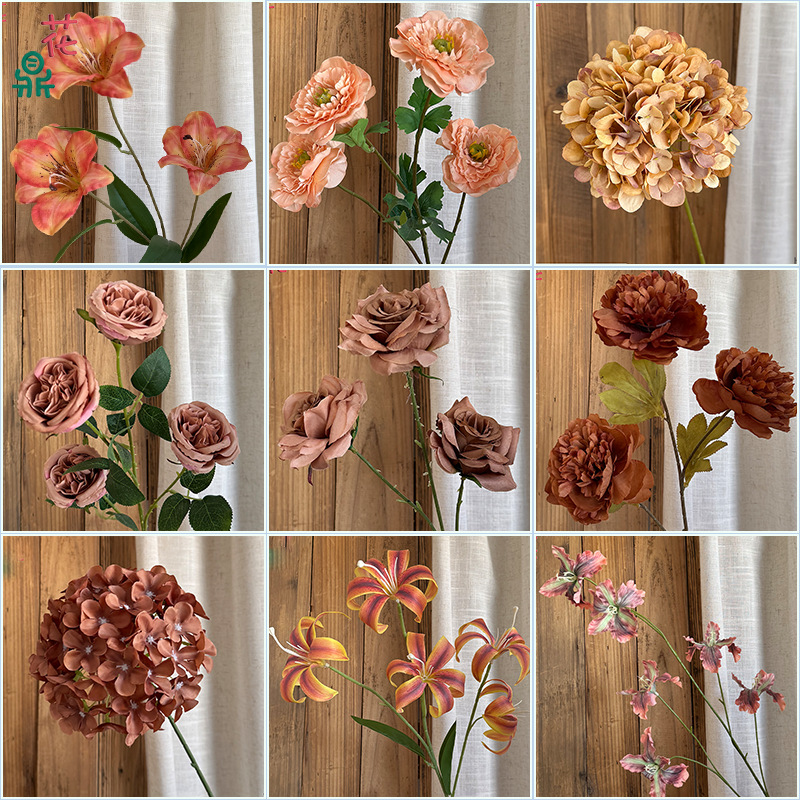 26-Year-Old Coffee Brown Floral Materials, Hotel Window Display Flower Arrangements, Fake Flowers for Wedding Decorations, Aisle Artificial Flowers