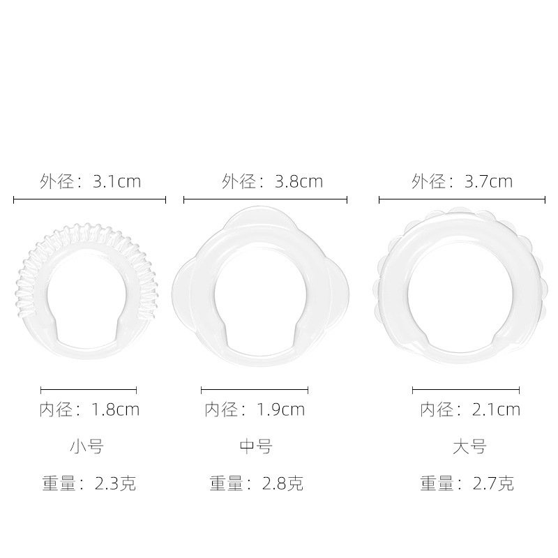 Men’s Textured Triple-Ring Delay Ring, TPE, White, Non-Vibrating — detail image 3