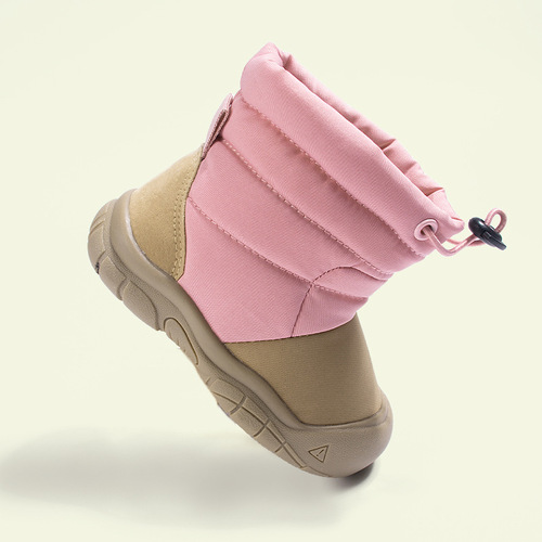 Winter New Fleece Lined Warm Drawstring Children's Snow Boots Casual Fashion Color Block Soft Sole Boots for Boys and Girls Cotton Shoes