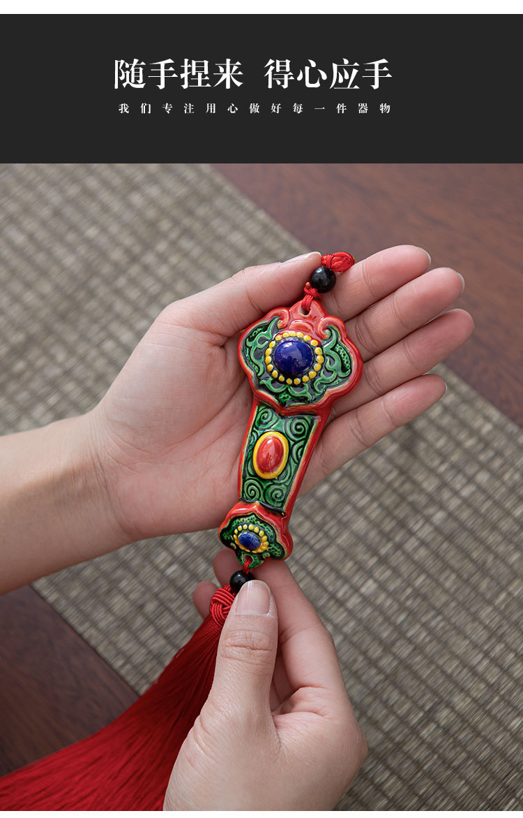 Hand painted Ruyi year fish ornaments car pendant interior supplies toe Pottery Creative colorful gift
