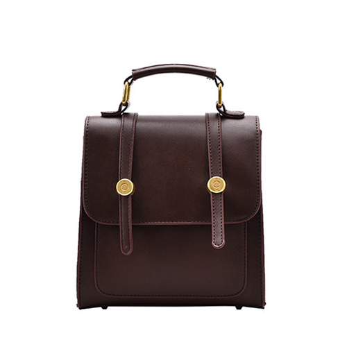 Niche American retro backpack British diagonal buckle small square bag commuter student brown small backpack new style