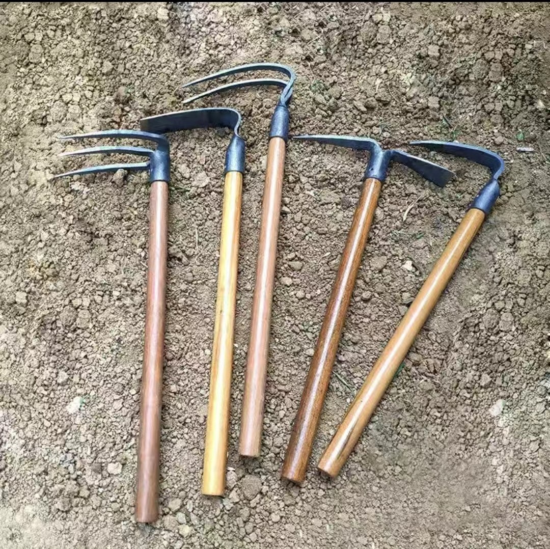 农用翻土工具木柄小锄头户外两用种菜挖笋种花洋镐园艺三齿耙赶海