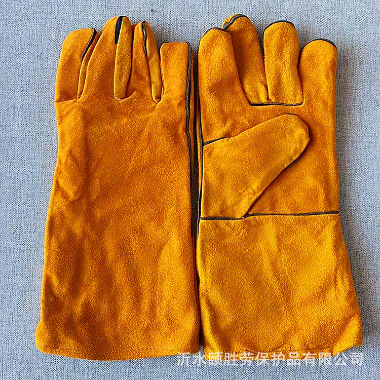 二层牛皮加长双层焊工手套批发耐磨长款隔热防护焊工焊接电焊手套