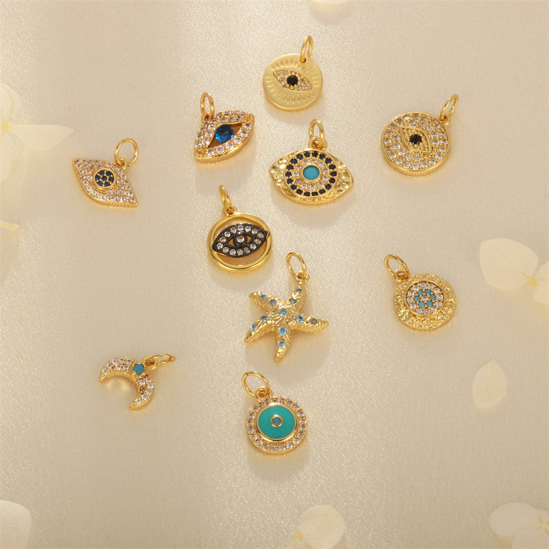 Wholesale DIY micro-inlaid zircon evil eye pendant jewelry accessories 18K gold-plated real gold necklace pendant manufacturer Wholesale DIY micro-inlaid zircon evil eye pendant jewelry accessories 18K gold-plated real gold necklace pendant manufacturer