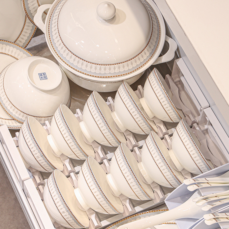 Light Luxury Ceramic Tableware Bowls and Dishes Set Household Jingdezhen Fashionable and Good-looking Rice Bowl Noodle Bowl Single Combination