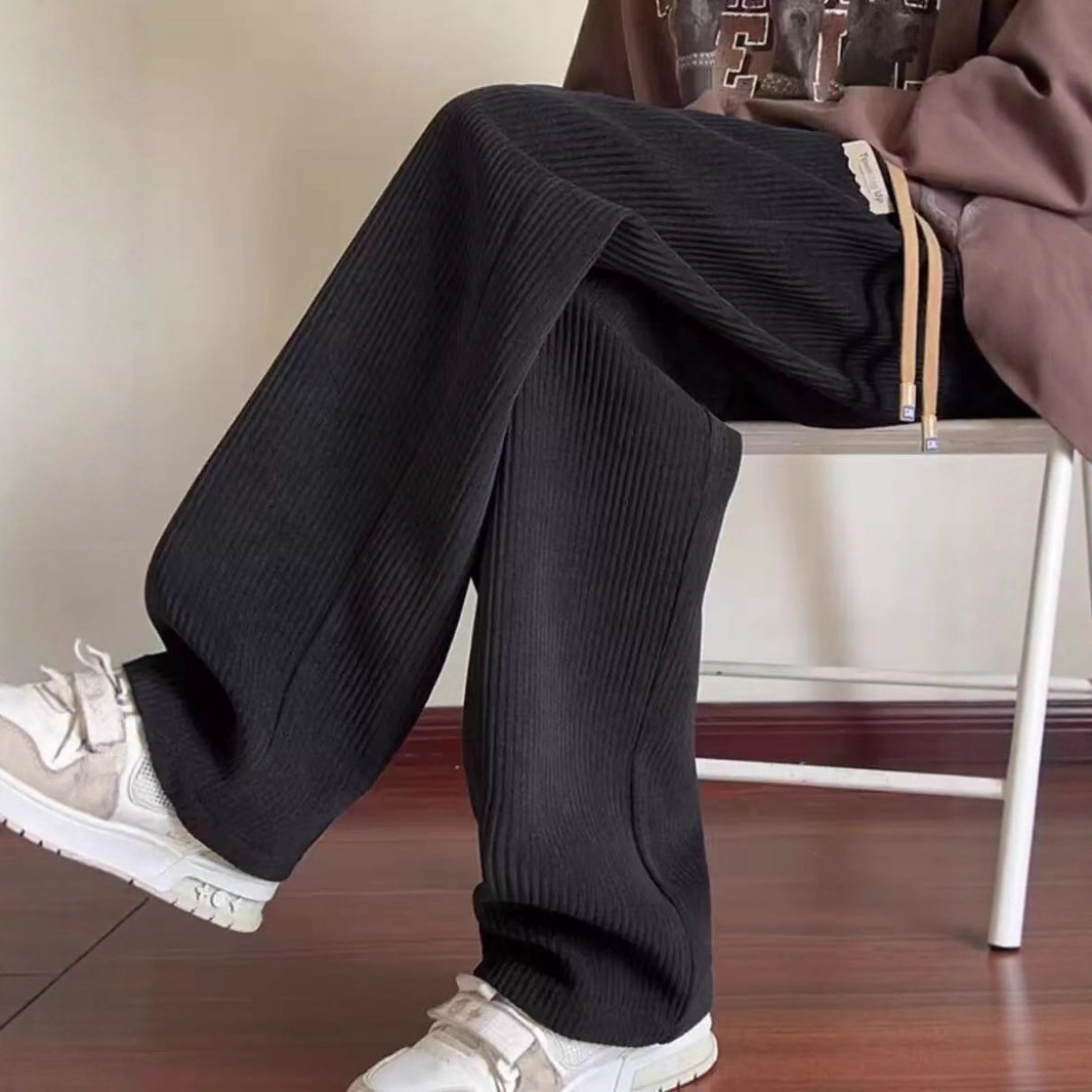 High-End Black Corduroy Pants for Men in Autumn and Winter, High-End Oversize Sports Pants, Chenille Straight Wide-Leg Pants