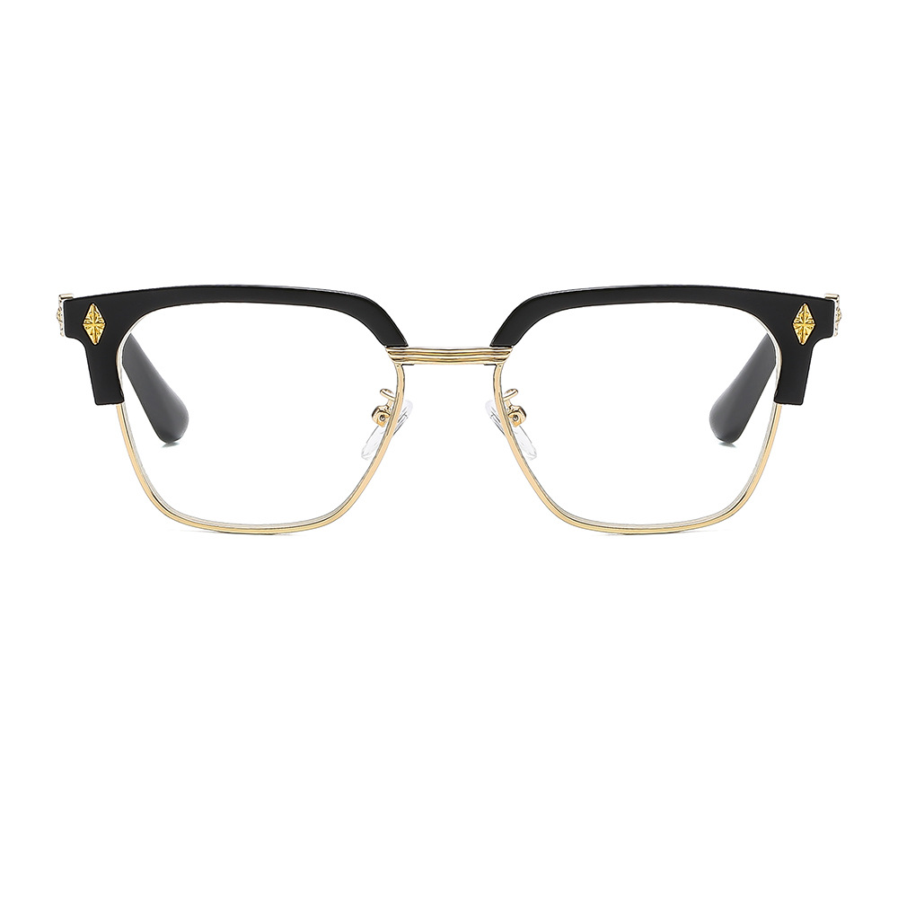 新型レトロ防ブルーライト老眼鏡男半枠眉眼鏡フレーム花鏡女ファッション若い老眼鏡