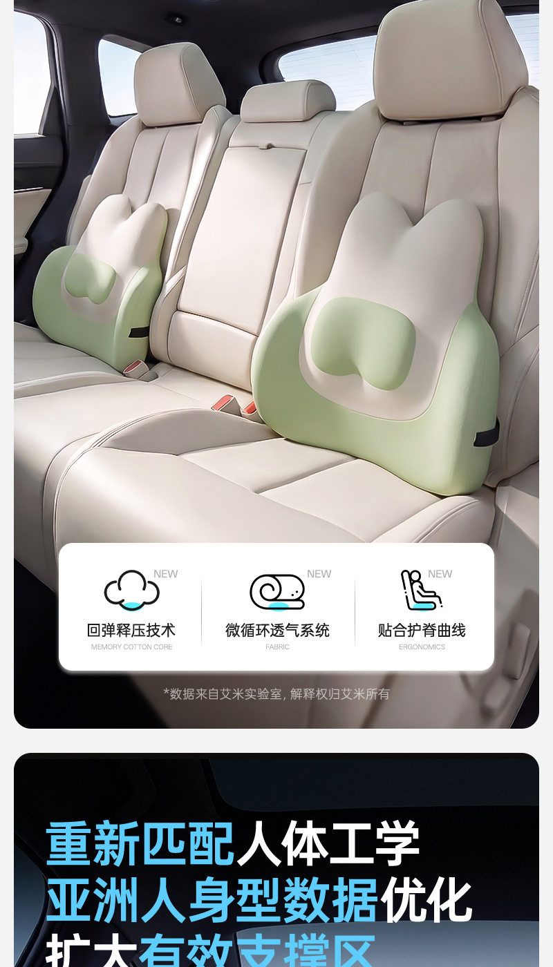 Car Lumbar Support Cushion Memory Foam Car Seat Backrest Cushion for Long Hours of Driving Without Fatigue Factory Cross-Border