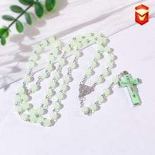 外贸现货供应59颗十字架念珠项链饰品荧光色夜光8mmDIY珠饰货源