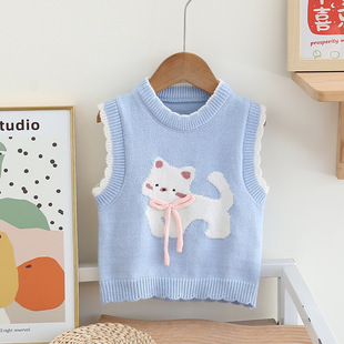 2024 Spring and Autumn ins New Vest Infant and Toddler Cat Sweater Vest Korean Style Western Style Baby Knitted Vest
