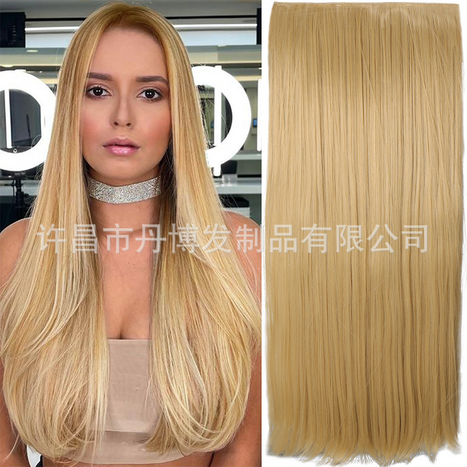 Extensiones de Cabello Largo y Liso para Mujer, Comercio Exterior Transfronterizo Europeo y Americano, Fibra de Alta Temperatura de 100 cm, Extensiones de Cabello Naturales e Invisibles