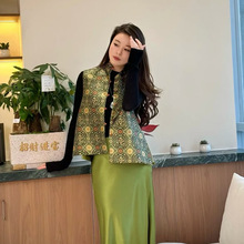 25春季高端新宋锦龙纹提花复古唐装新中式盘扣双面穿马甲背心23