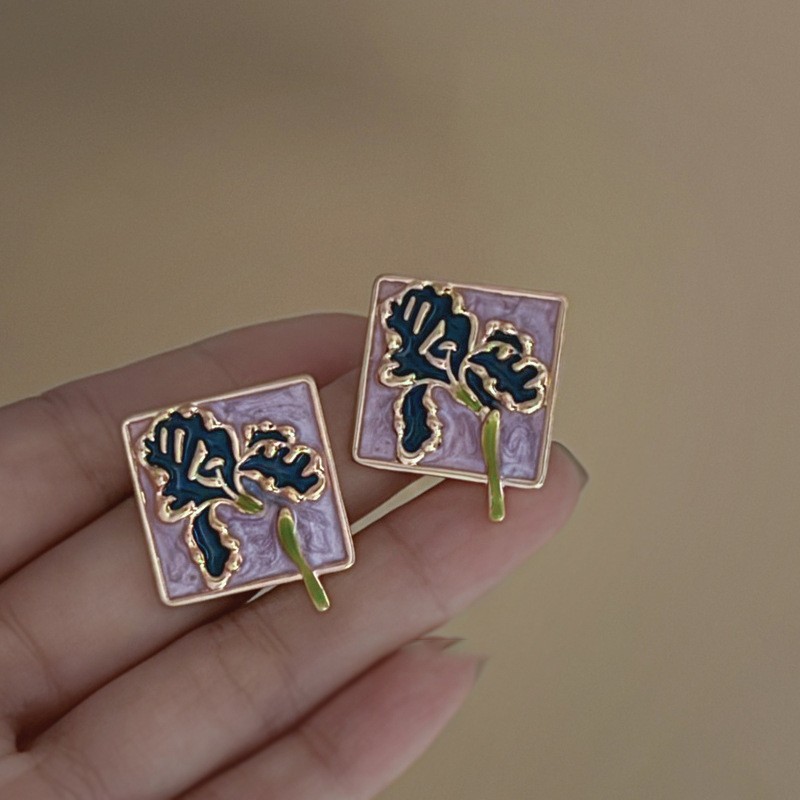 Monet Garden Pintura al óleo Pendientes de perlas de flores de viento Pendientes de lujo ligero de alta calidad Pendientes frescos dulces franceses mujeres