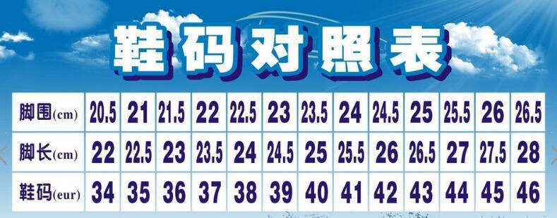 鞋码对照表