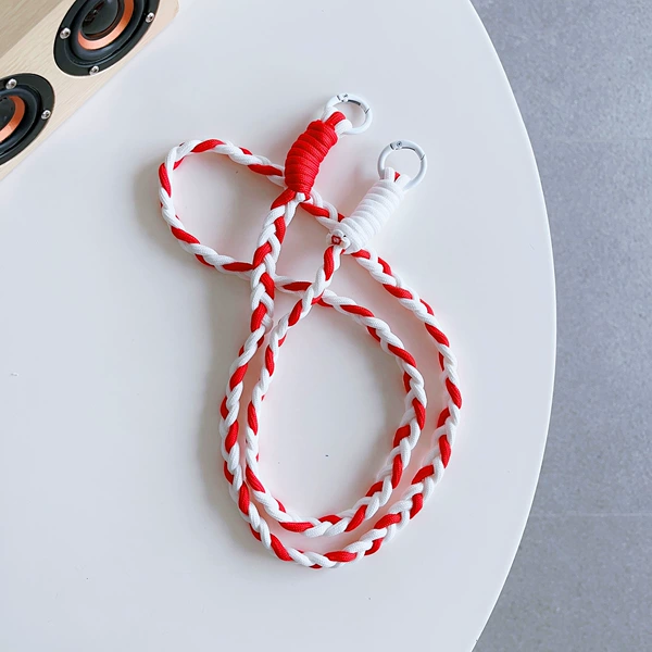 Long braided double loop size 10 white and red [send card]