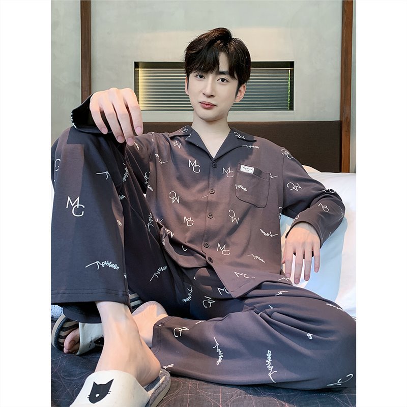 100% pijamas de los hombres de algodón de Primavera y Otoño de manga larga 2023 nuevo estilo de la Rebeca A Cuadros de desgaste del hogar otoño y invierno