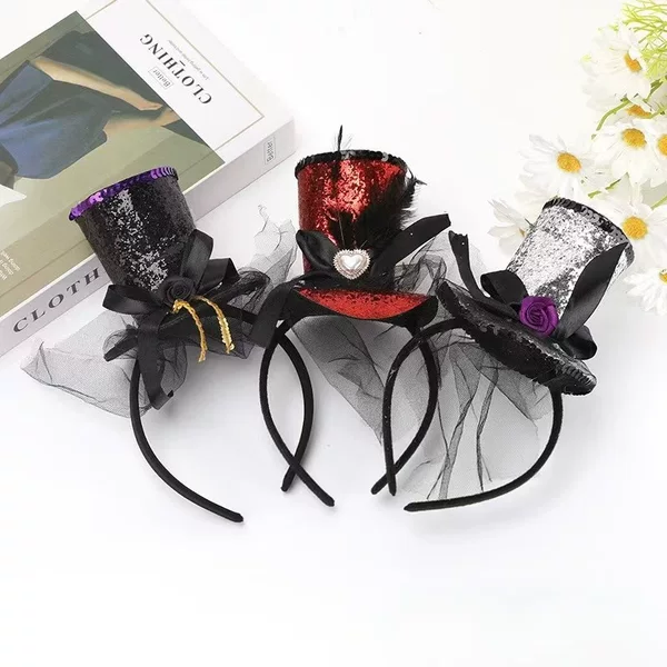 Factory Direct 20.25 million Festival Witch Hat Hair Band Mesh Feather Witch Hat Festival Party