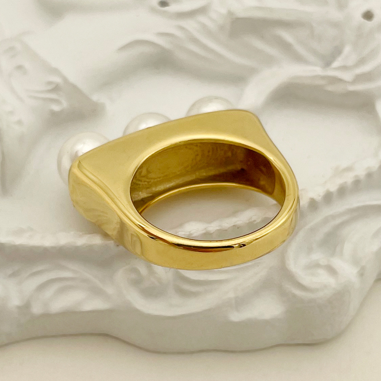20g Weight PVD Coated Gold Plating Process Real Gold Plated Plating Material Pearl Inlay Material Wholesale Jewelry Fashion Geometric 304 Stainless Steel Pearl 14K Gold Plated Plating Inlay Stainless Steel Rings