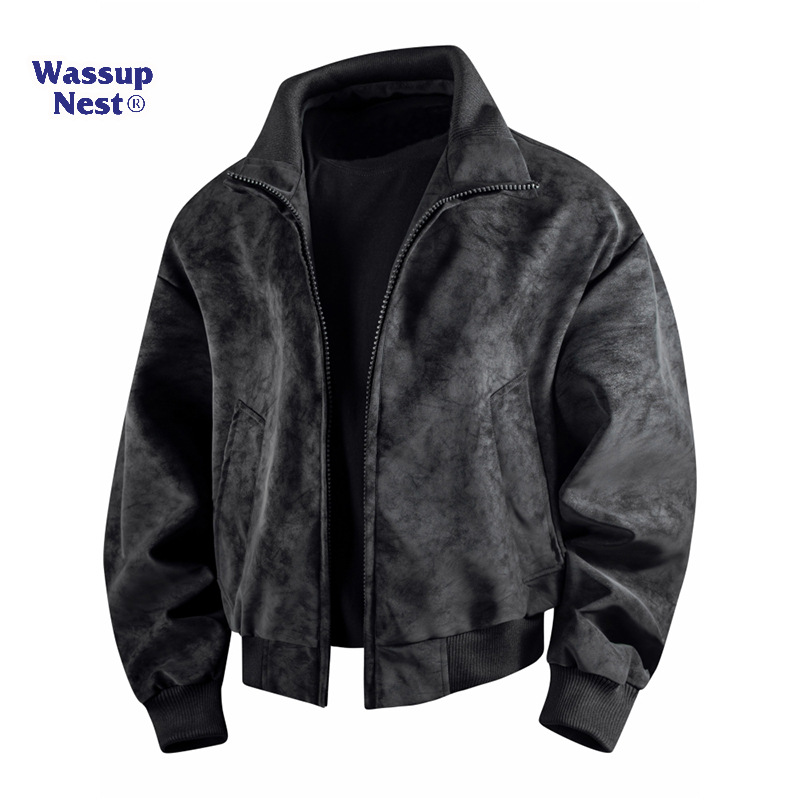 WASSUPNEST美式复古皮衣外套男春秋冬潮牌宽松休闲百搭机车夹克外