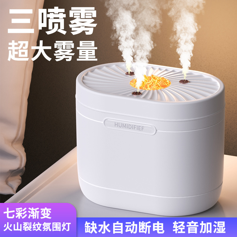 新款空气加湿器 usb迷你卧室办公桌面静音三喷口大雾量雾化增湿器