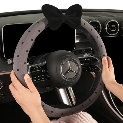 Steering wheel cover: Universal Bow-Knot Breathable Fabric Dirt-Resistant