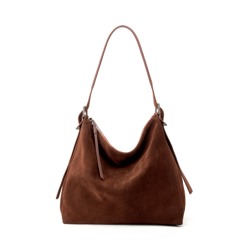 Suede Large Capacity Crossbody Bag For Women, Luxury Commuter Shoulder Bag, Casual Underarm Top Grain Cowhide Tote Bag - Thumbnail 8