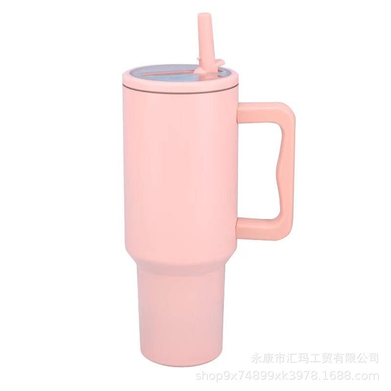 Taza térmica de acero inoxidable 304 de doble capa con aislamiento al vacío, de 40 oz, con asa, para automóvil, de gran capacidad, con popote, popular para exportación.