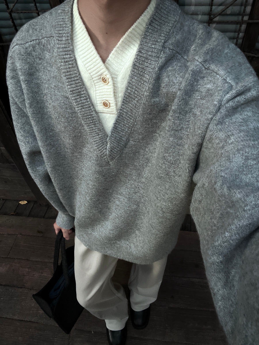 Herren V-ausschnitt Strickpullover Im Retro Preppy Stil Für Winter_voghion.com