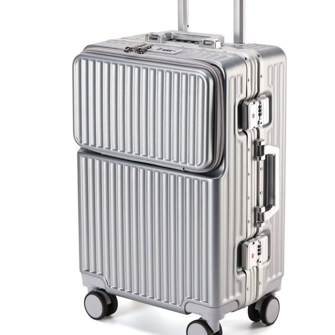 Чемодан с алюминиевой рамой и передним открыванием, с выдвижной ручкой, размер 20inch для ручной клади, большая вместимость, для путешествий, бесшумные универсальные колеса, кодовый замок.